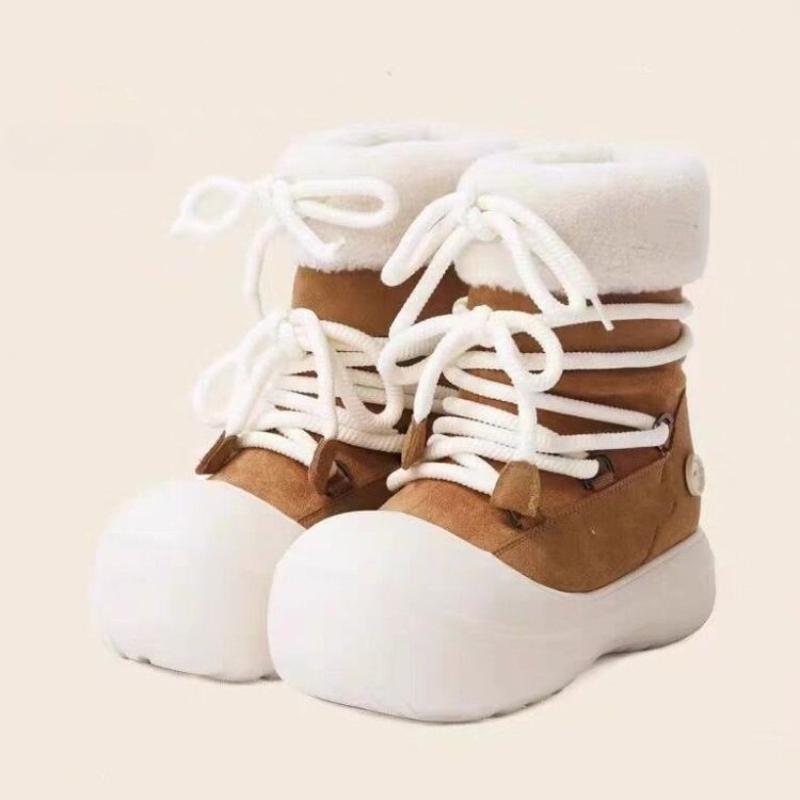 Women's Large Size Soft Sole Winter Warm Fur One Snow Boots Padded Lined Ankle Boots Anti-slip Hiking Casual Sports Cotton Boots