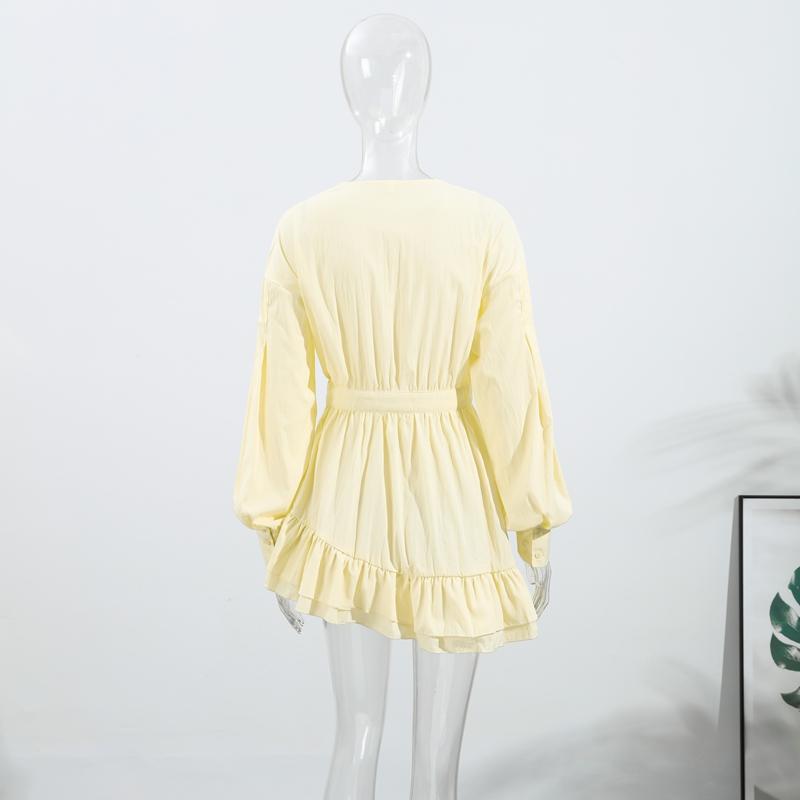 Casual Shirt Mini Dress Women Loose V-neck Buttons Dresses Lady Full Sleeve Spring Summer Above Knee Solid Robe Woman Streetwear