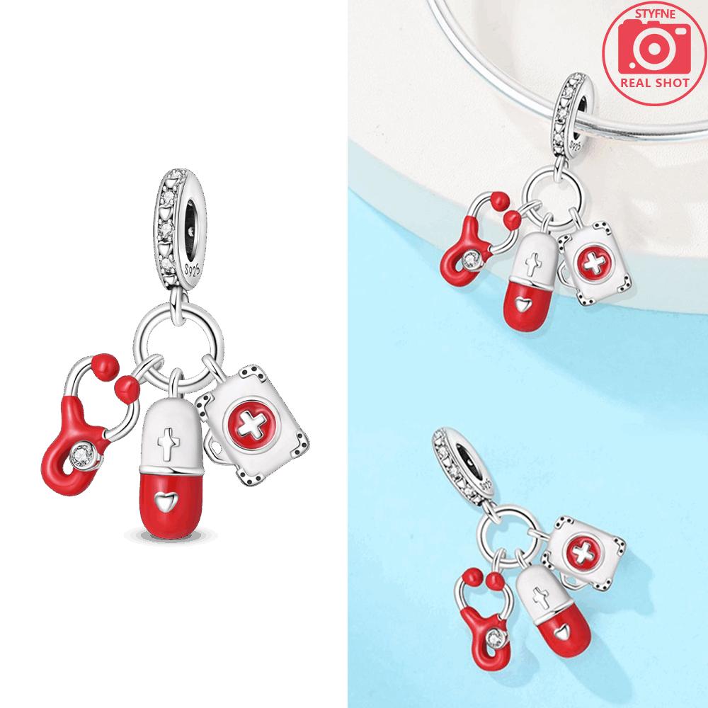 Authentic Copper Medical Care Collection Pendant Tooth Toothbrush Medicine Box Ambulance Bead Compatible With Bracelets Diy Gift Women Jewellery