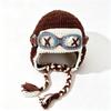 Windproof Knitted Beanie Crocheted Earflap Cap Casual Winter Pilot Hat With Goggles  Cycling