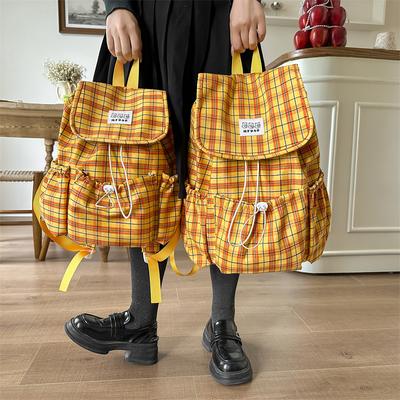 Women's Lightweight Backpack Travel Drawstring Plaid Backpack Student Class Commuter Schoolbag