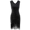 S Vintage Gatsby Sequin Dress Gala Dress Tassel Dress Double V-Neck Dress Stage Performance Costume