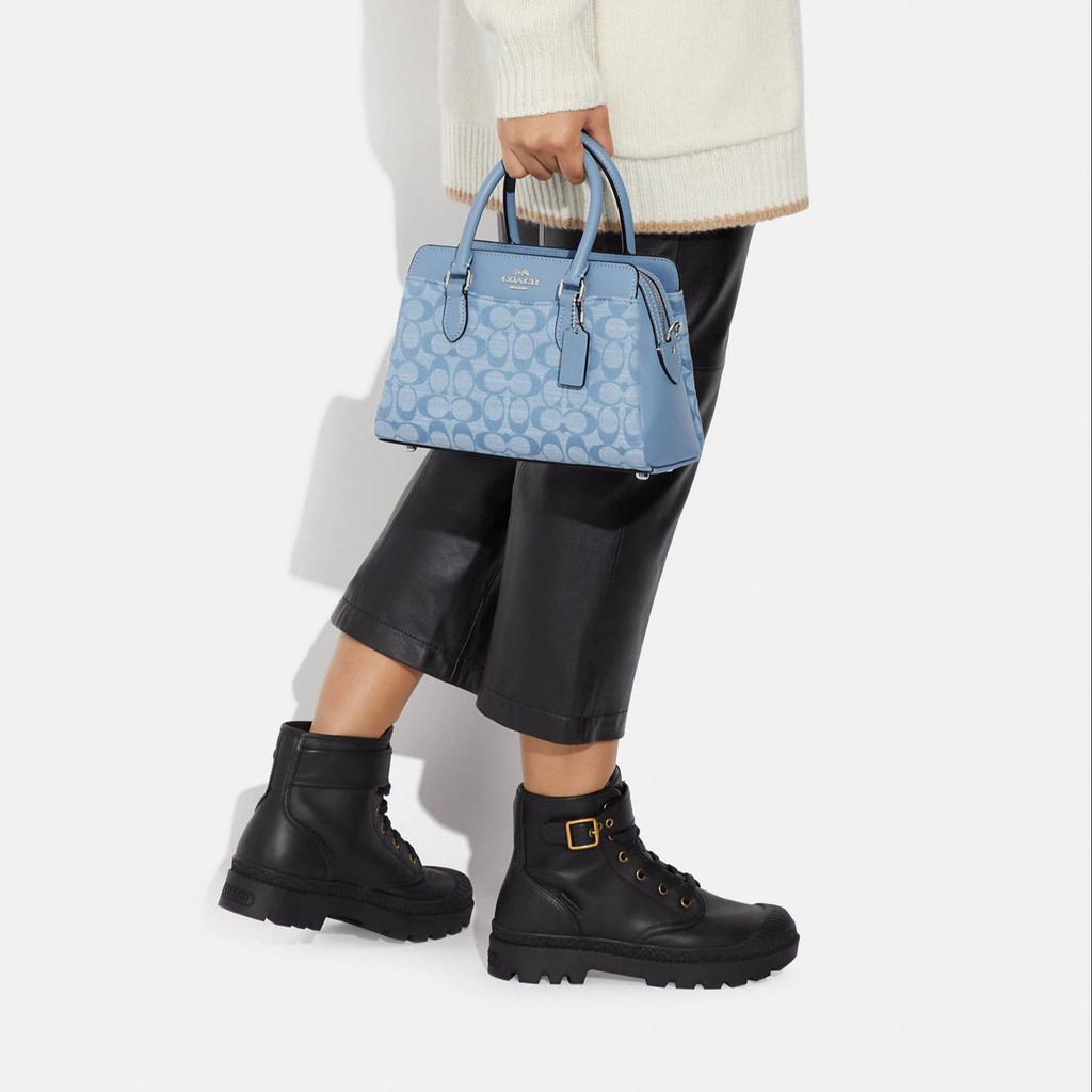 Coach Darcie 26 Classic Monogram Zip Closure Canvas And Leather Tote Shoulder Crossbody Bag Medium Women Bags Cornflower-Blue CH859-SVM6A