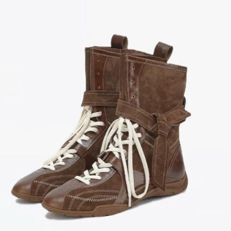 Cowhide version~ Flat bottom inner height increase Martin boots women's new boxing boots frosted leather lace-up short boots