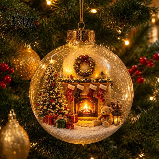 Decorative Holiday Gift Ideas Glowing Christmas Story Ornament, Mini Scene In Ball with Warm LED Unique Exchange Gifts Light, 3D Clear Acrylic Hanging