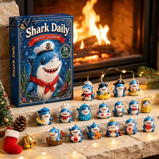 Blind Box Toys for Kids Marine Shark Advent Calendar, 24 Days Christmas Acrylic Collectible Party Favors Figures, Hanging Ornament Holiday Home Decor