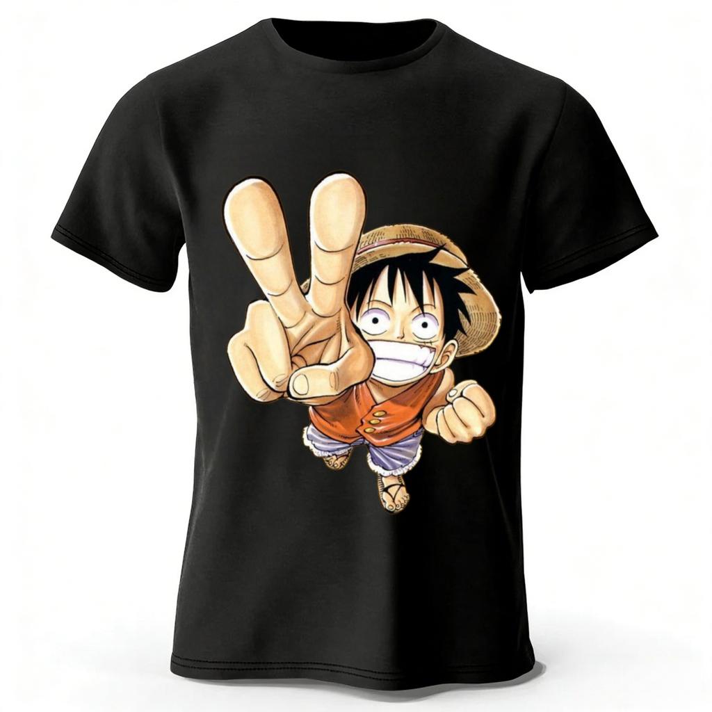One Piece Luffy Summer New Pure Cotton Short Sleeved Mens and Womens Fashionable Street Wear Plus Size Loose Sports Tshirt