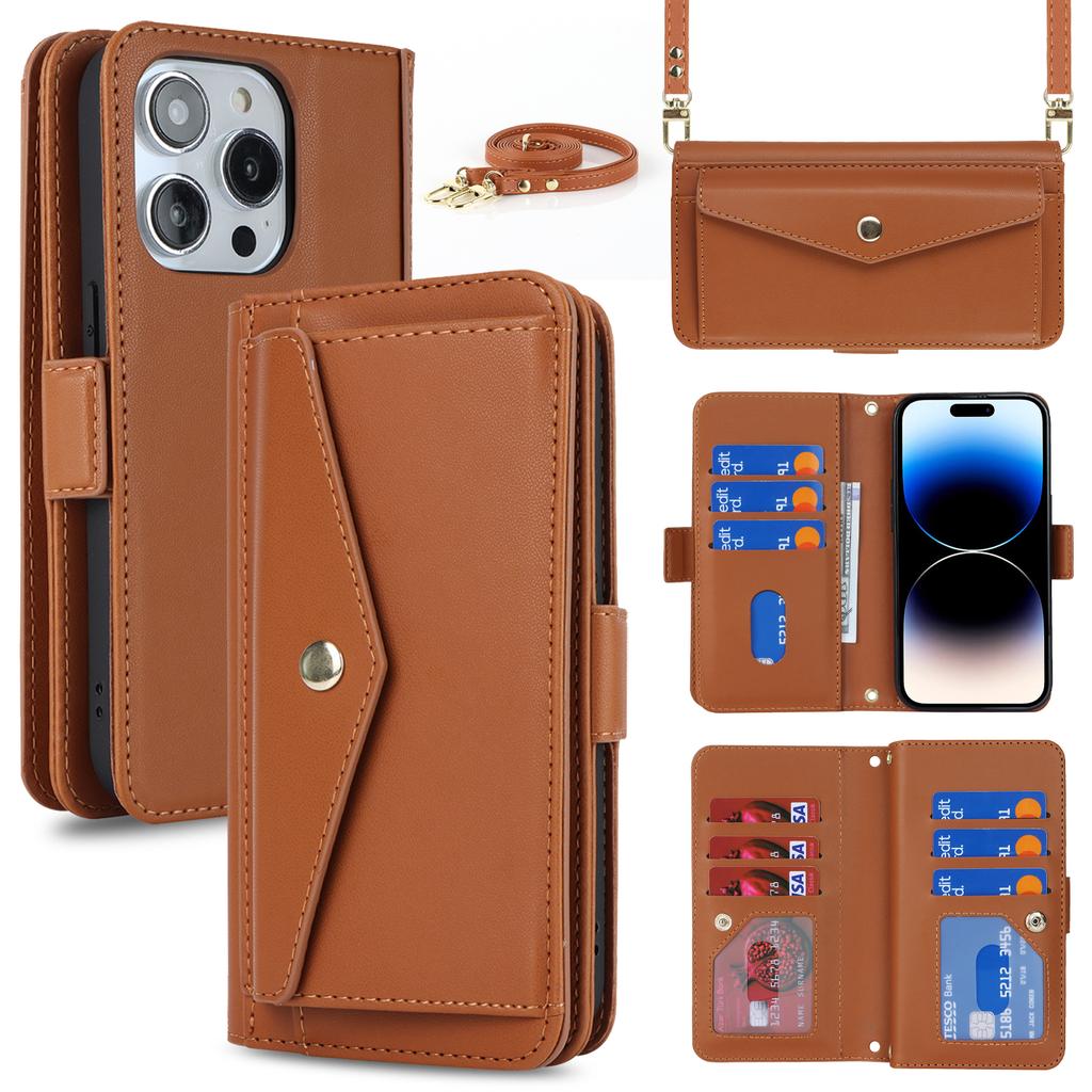 Crossbody Kartenfach Leder Geldbörse Hülle Für iPhone 15 Pro Max 14 Plus 13 12 11 Geldbörse Tasche Beutel Langes Lanyard Beutel Buchhülle