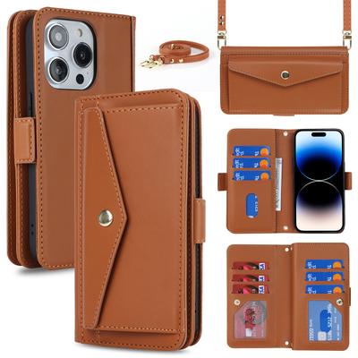 Crossbody Cards Solt Leather Wallet Case For iPhone 15 Pro Max 14 Plus 13 12 11 Purse Bag Pocket Long Lanyard Pouch Book Cover