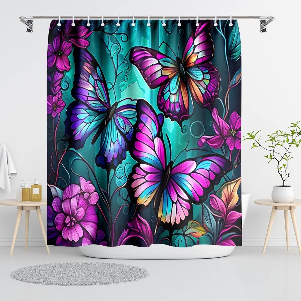Black Shower Curtain Life Tree Sky Elephant Neon Fabric Plant Fantasy Art Bathroom Curtain For Women Bathtub Decoration
