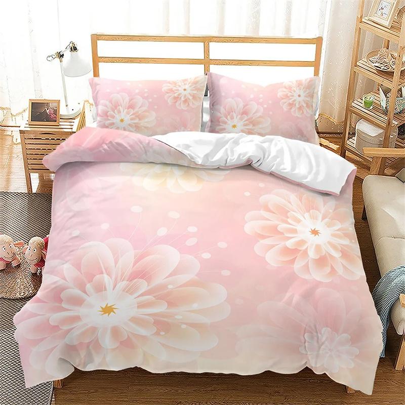 Spring Flowers Duvet Cover Pink Sakura Girls Cherry Blossoms Quilt Cover Floral Polyester for Women Kids for Bedroom Decorations