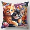 4 Cute Cat Print Pillowcases with Beautiful Floral, Butterfly, and Bird Pattern Designs. Modern Style, Single-sided Print, Zipper Closure, Hand Wash O
