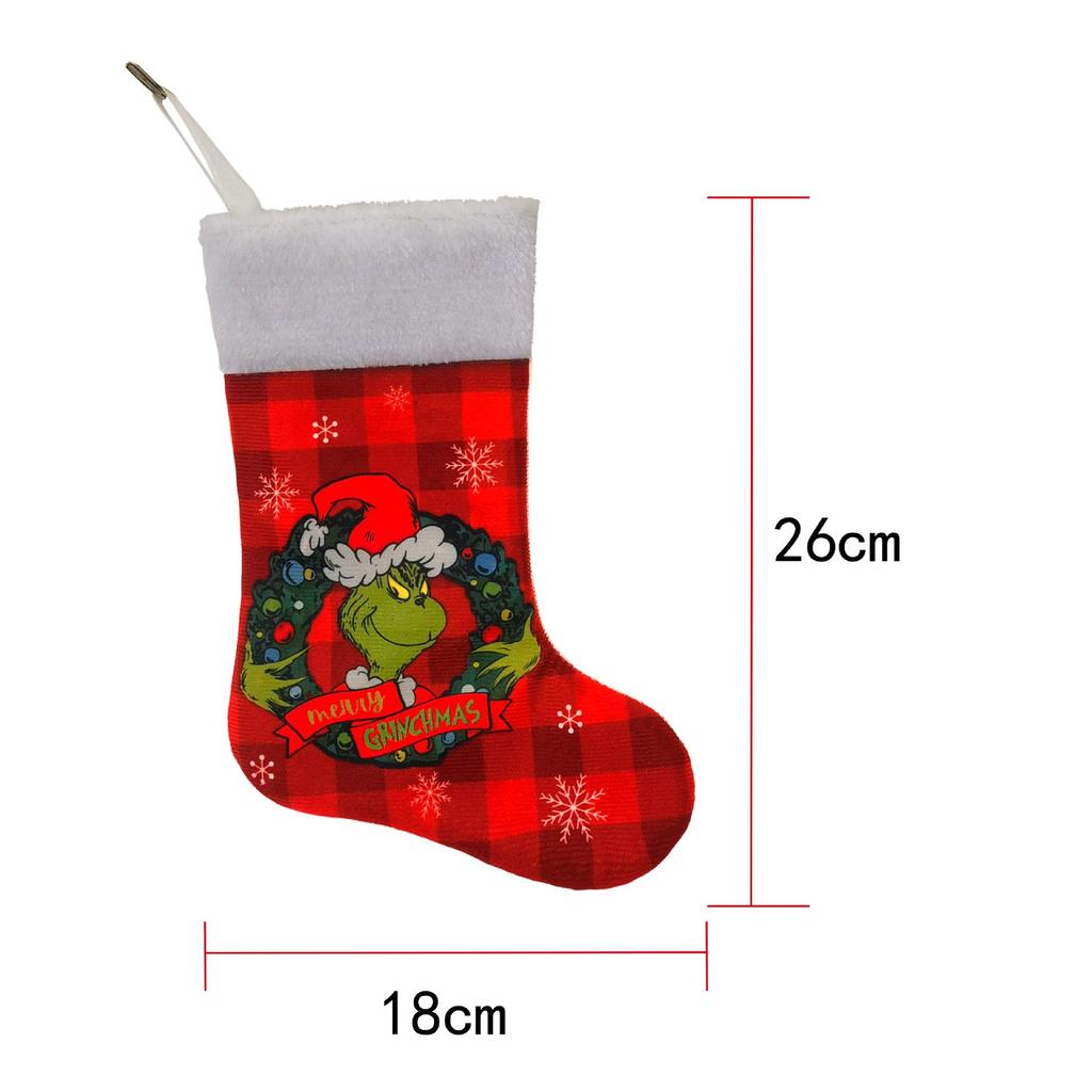 Grinch Christmas Stocking: Green Furry Monster Candy Bag & Tree Ornament