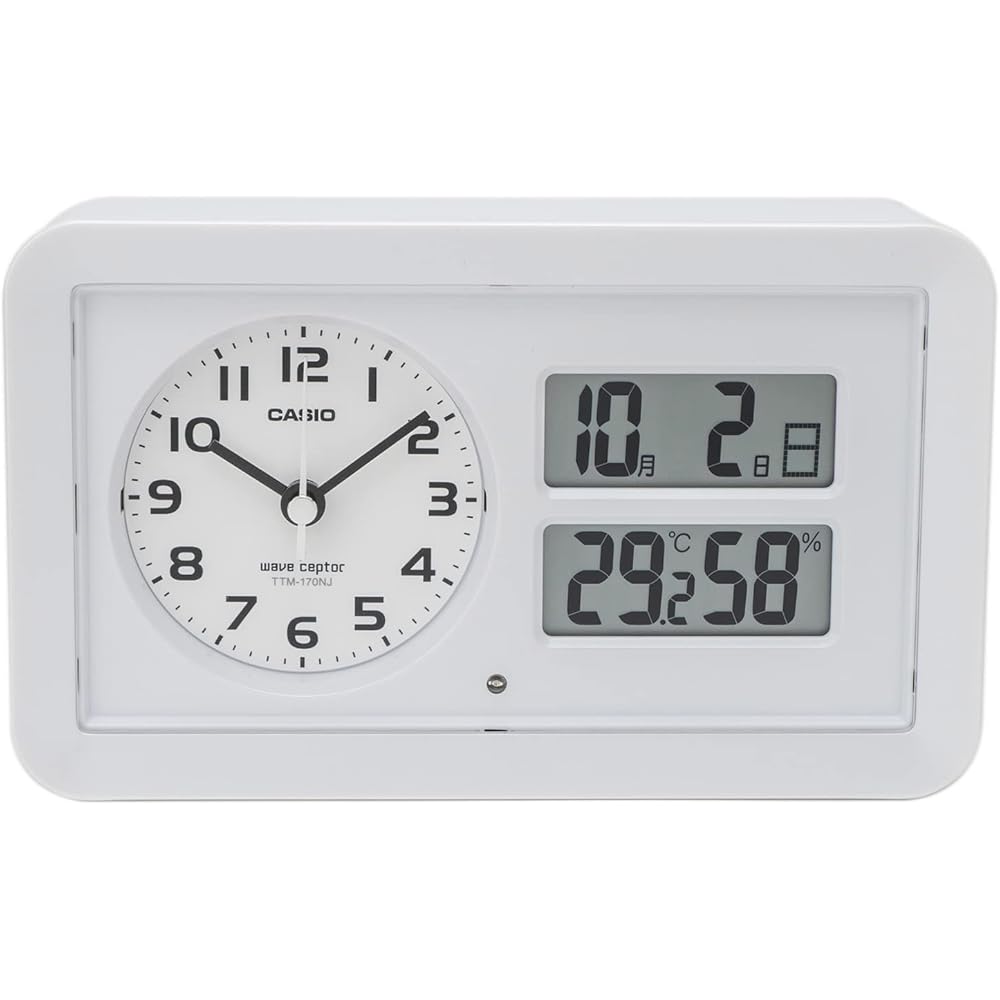 CASIO Alarm Clock, Radio-Controlled, White, Analog, Snooze, Light, Auto-Illuminated, TTM-170NJ-7JF