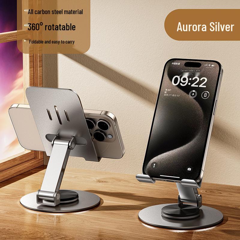 Rotatable Metal Phone & iPad Holder for Desktop - Portable, Folding, and Perfect for Live Videos