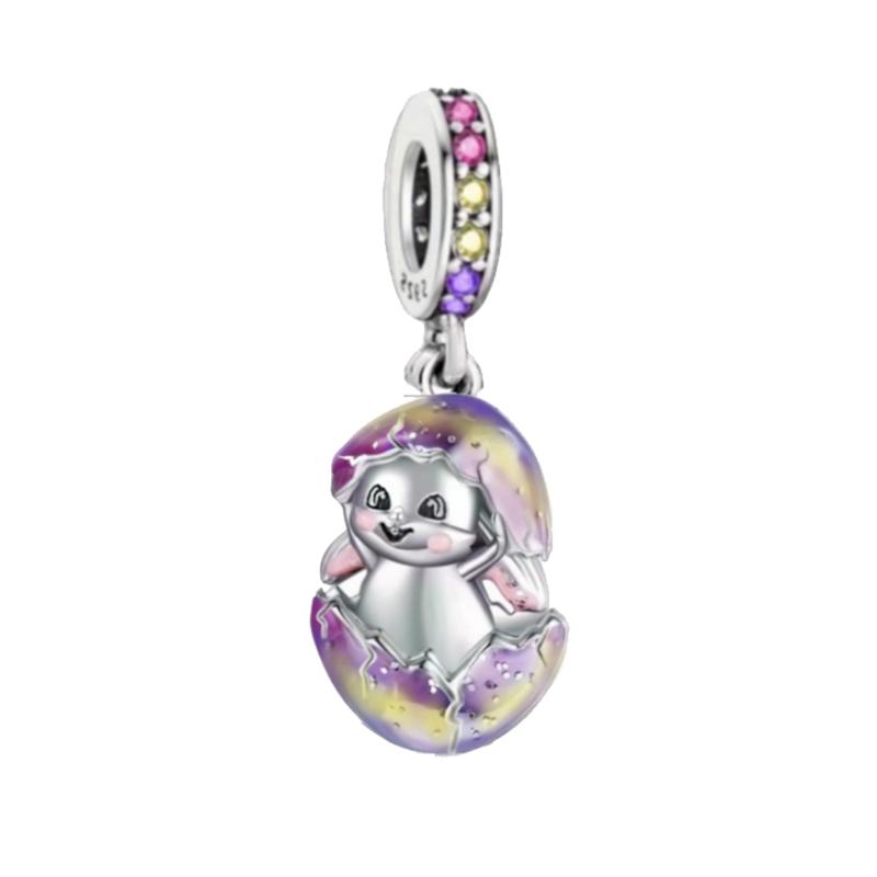 925 Silver The Easter Egg Pendant Can Be Opened Rabbit Charms Bead Fit Original Pan Bracelets Women DIY Fine Jewelry Party Gift
