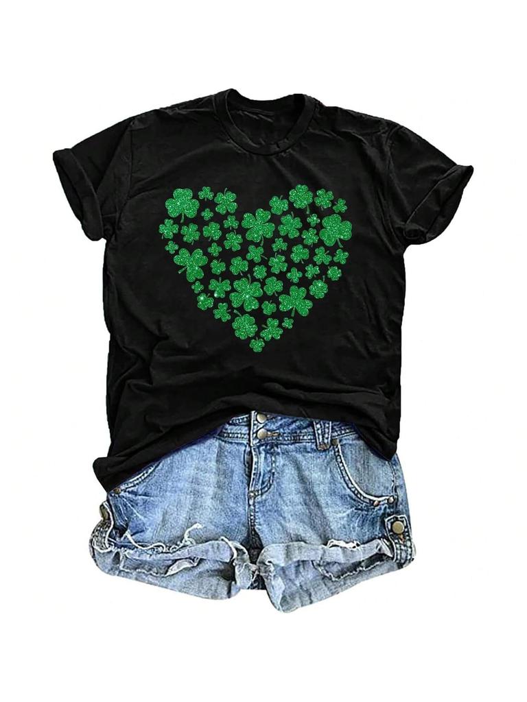 Wounisex St Patrick's Day Shirts Lucky Shamrock Graphic Tee Shirt Lucky St Patricks Day T Shirt Green Irish Tops