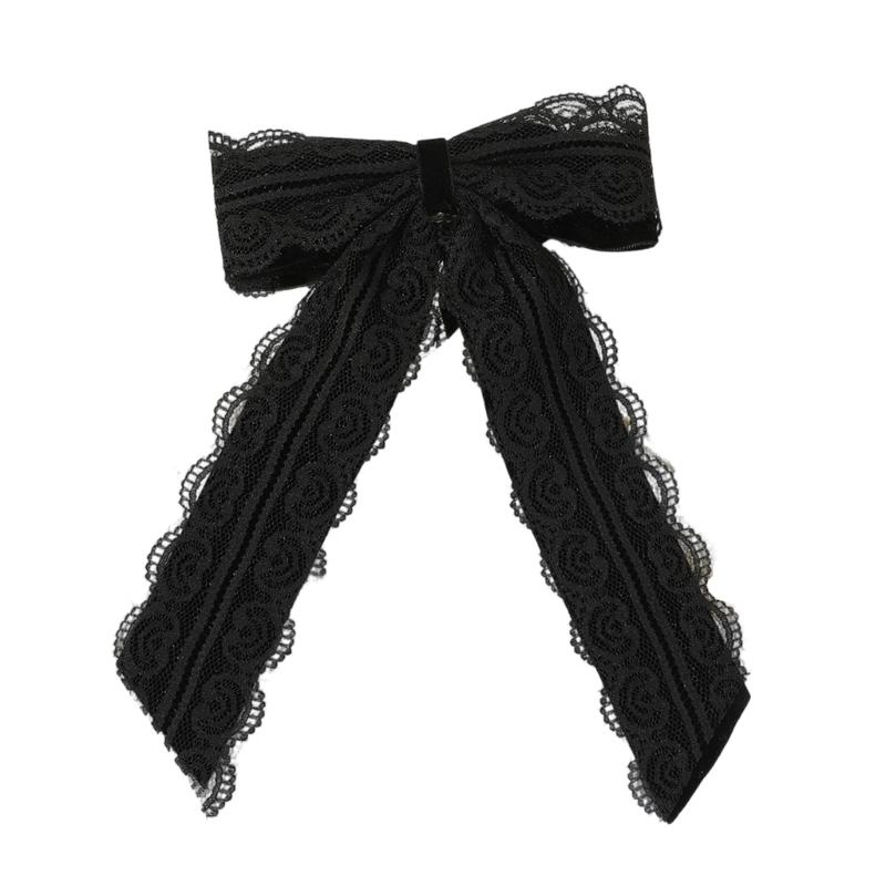 Sweet Cool Heart Lace Bowknot Hair Clip Handmade Silk Ribbon Comfortable Secure Barrettes For Women Black Red White