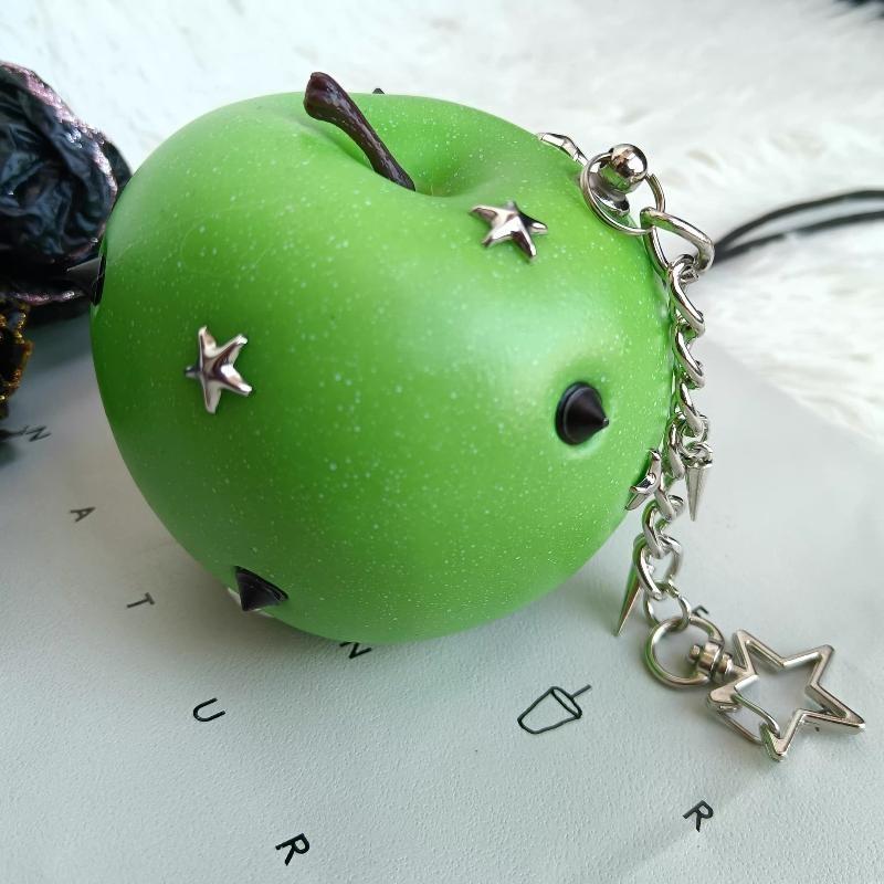 Punk Rivet Fruit Vegetable Bag Charm Dark Y2K Subculture Cool Keychain Pendant for Teen Backpack Decor Daily Gift
