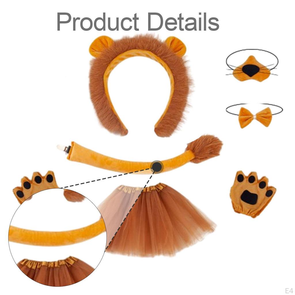 Girls Lion Costume Accessories Set Comfortable to Wear Bow Tie, Tail and Nose