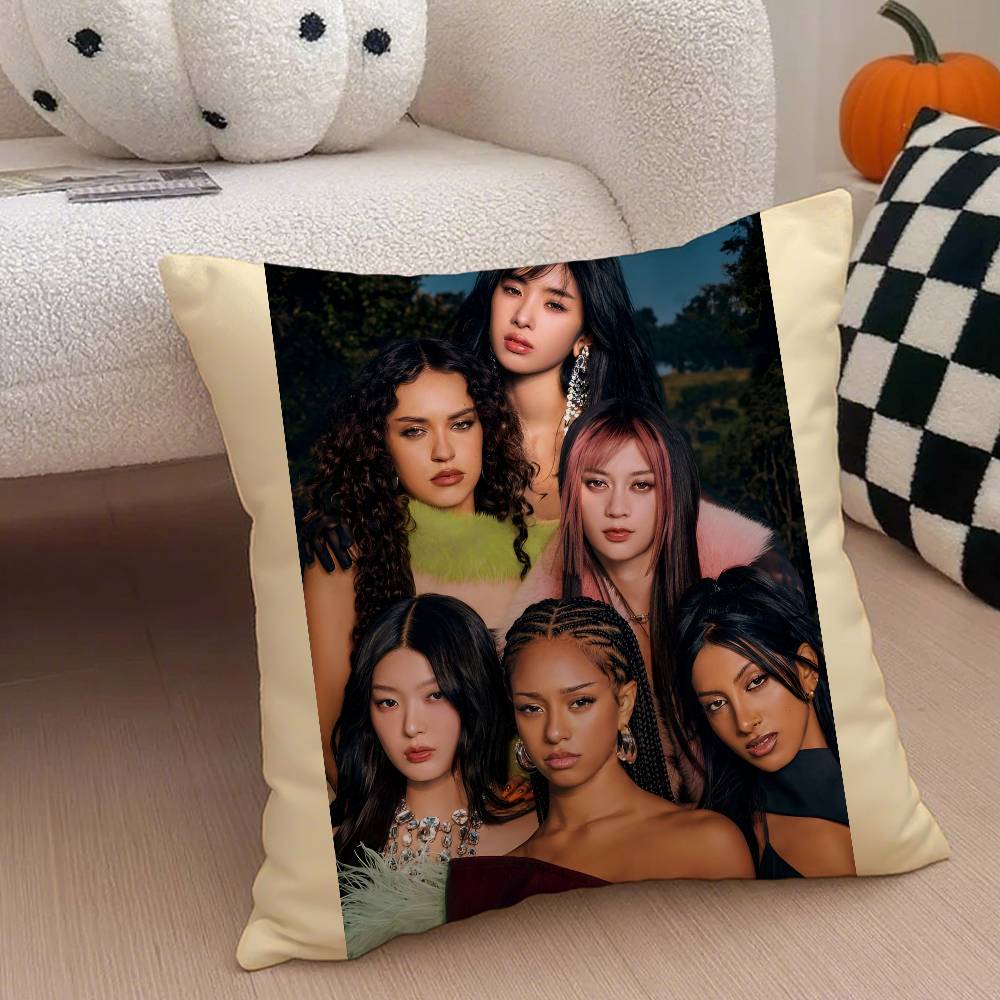 Kpop-Stil Y2K Hot Girl Stil K-Katseye Girlgroup Kissenbezug Weicher Seidiger Stoff Verdeckter Reißverschluss Kissenhülle Perfektes Fan-Geschenk