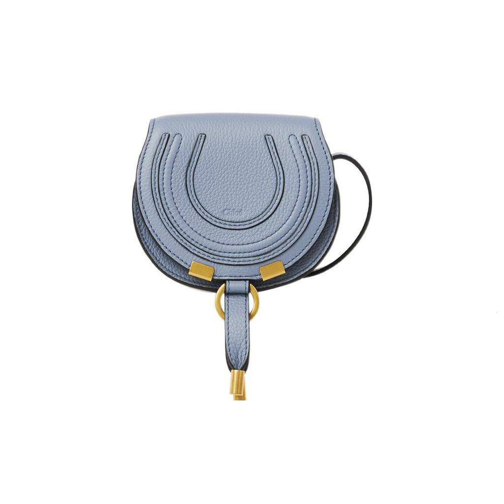 New Chloe Marcie Brass And Grain Calfskin Saddle Bag Shoulder Bag, Crossbody Bag Extra Mini Women's Blue CHC22-AP675I31-484
