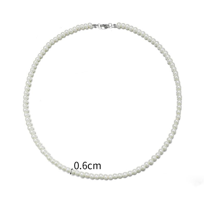 

Cool Artificial White Pearl Necklace 1 Pcs Choker Beaded Chain for Men and Women Fashion Jewelry Gifts 45cm