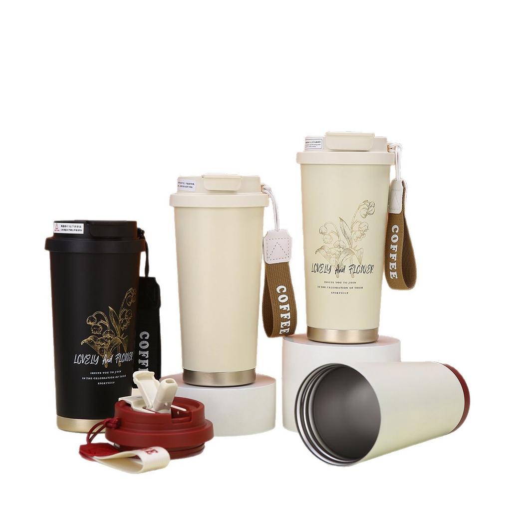 American 304 Stainless Steel Thermos Cup, Car Portable Cup, Lily Of The Valley Fashion Coffee Cup With Lifting Rope