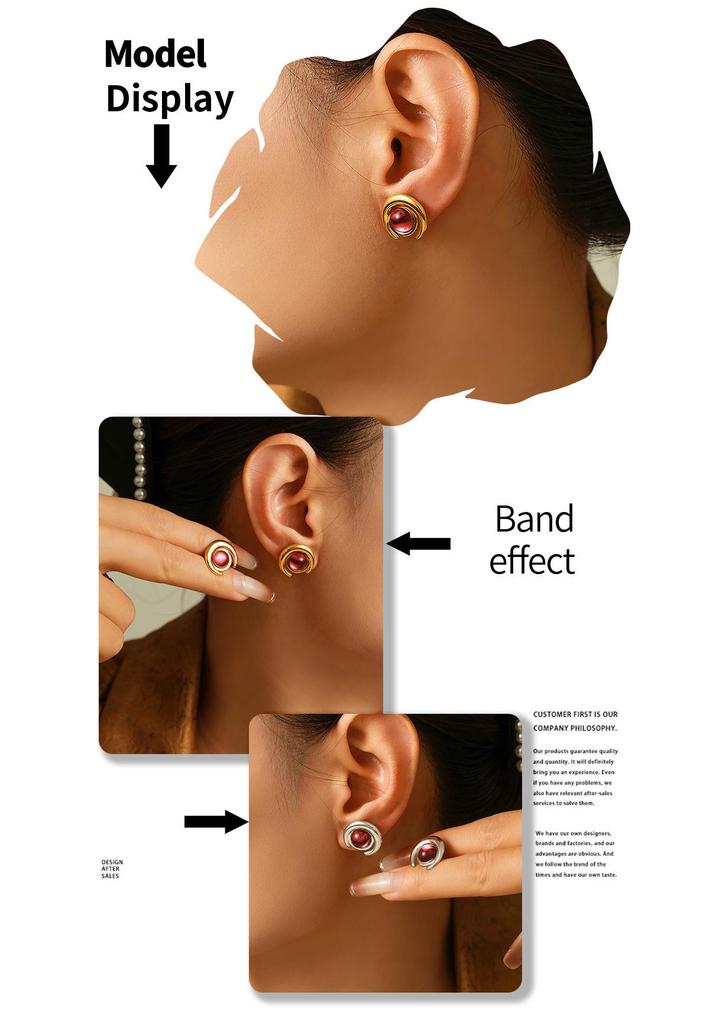 Half-Moon Glass Stone 18K Gold-Plated Stainless Steel Stud Earrings