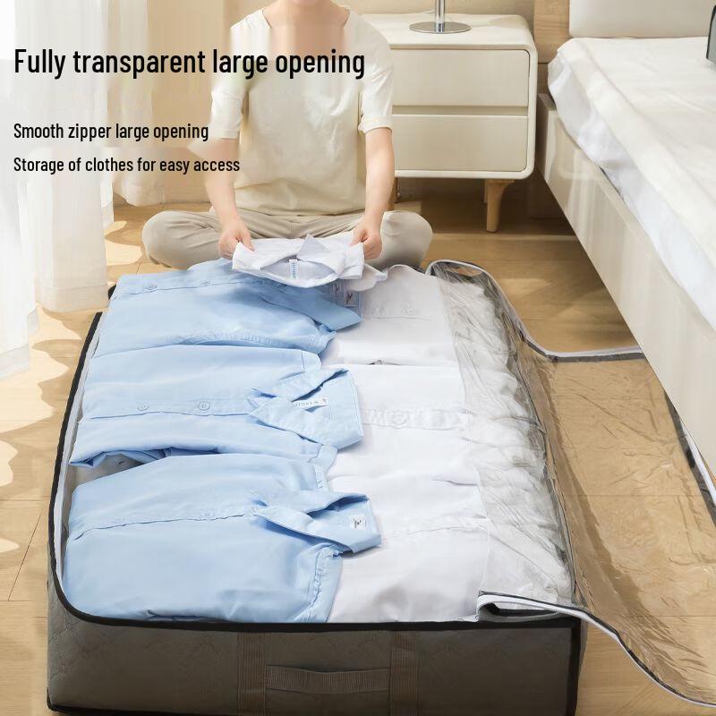 Underbed Wardrobe Clothes Organizer Bag - Cotton Quilt Storage with Visible Design