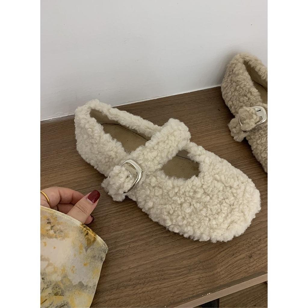 Internet Celebrity Fashion Soft Flat Bottom Fluffy Shoes Women's 2025 Winter New Versatile Doudou Shoes Roll Warm Velvet Cotton Ladyshoes