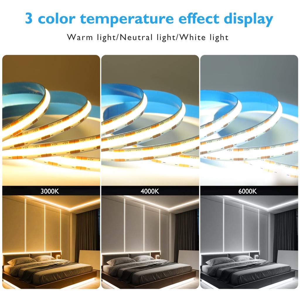 DC12 24V COB LED Strip Light 528Leds/m Flexible Tape Ribbon High Density Linear Lighting 3000-6500K RA90 Led Lights Room Decor