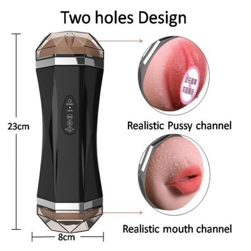 Usb Rechargeable Double Head 2 In 1 Airplane Cup Male Electric Masturbation Device Real Vagina Adult Product Sex Exercise 18+