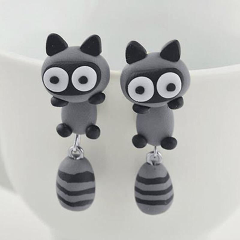 Orecchini animali in argilla polimerica da donna Simpatico cartone animato Gatto Orecchini a bottone Earbobs Gioielli