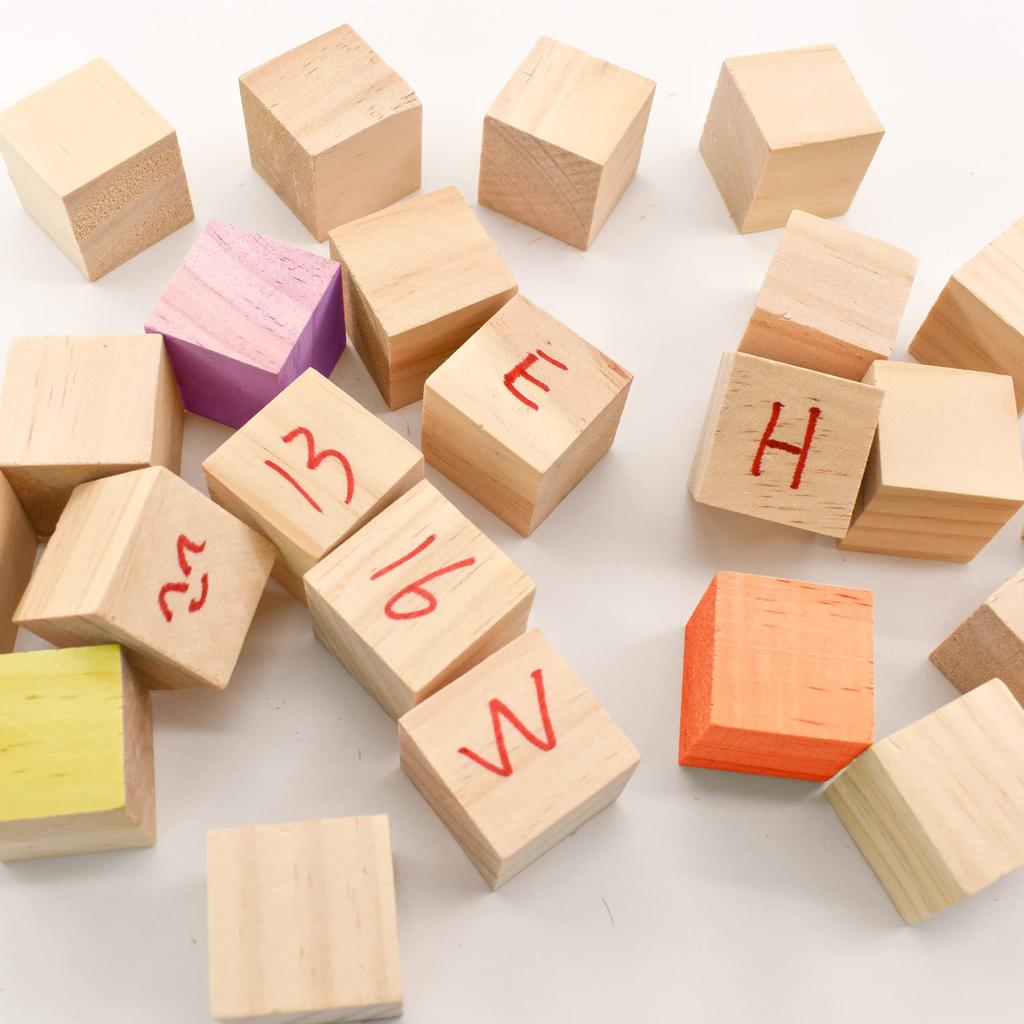 Enkrio Lemn Lemn Construcție Lemn Formă Set de Artizanat DIY și Lemn Natural Netratat Cuburi Nevopsite, Blocuri, Cuburi, Blocuri, Cuburi, 100, Decorațiune,