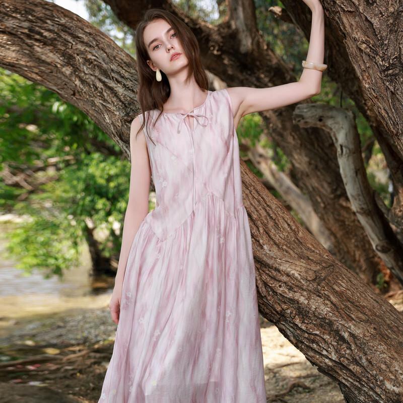 

Sancai 2025 Summer Lyocell Tie-Waist Sleeveless Long Dress M