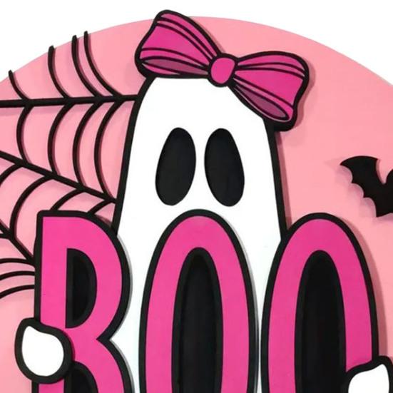 Wooden Pendant Sign Wooden Pink Ghost BOO Door Decor Fall