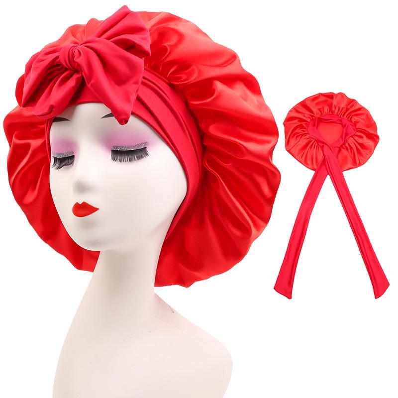 Satin Shower Cap For Women Waterproof Silk Bonnet With Elastic Band Bath Cap For Long Hair Shower Hair Cover Accessories