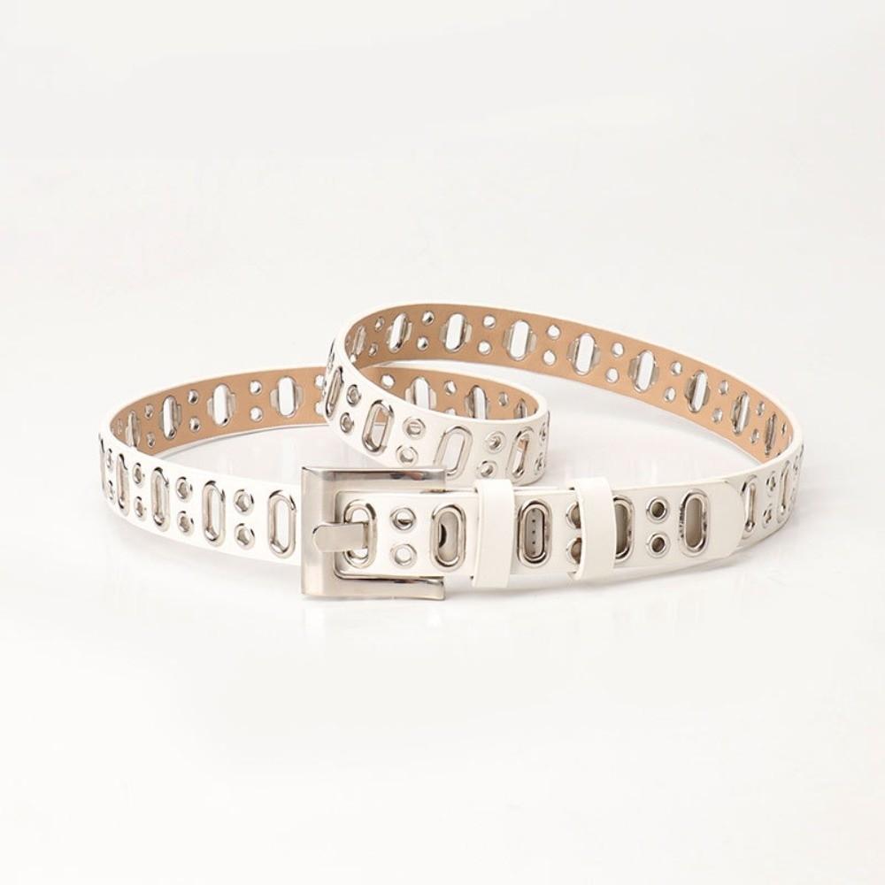Zinc Zinc Alloy Buckle PU Leather Waistband Vintage Unisex Belt Fashion Oval Multihole Belt  Streetwear