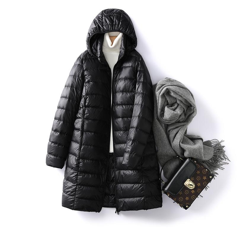 Ultra-light Long Down Jacket Women Autumn Winter Slim Hat Detachable Warm White Duck Down Coat Women Portable Outerwear