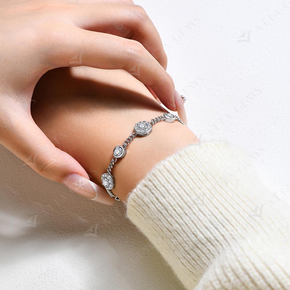 Luxuriöses Moissanit-Armband für Damen, 925er Silber, gelbvergoldet, runder Halo, Diamant, Hochzeitsschmuck, neu