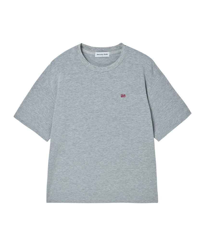 AWESOME STUDIO Color Block Roll-Up Sleeve T-Shirt Melange Grey