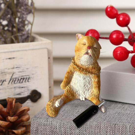 Yousheng Drunk Cat Figurine Resin Cartoon Cat Ornament Desktop Drinker Cat Decoration for Living Room Bedroom Cat Lover Gift