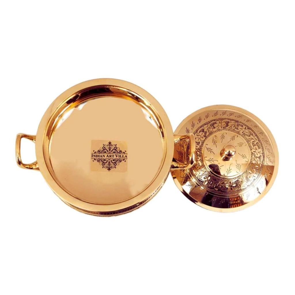 Brass Mughlai Embossed Design Casserole With Lid For Decoration Tableware, Home, Hotel, Restaurant (1200 Ml)