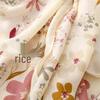 Elegant Beige Floral Tassel Shawl - Cotton Linen Feel Satin Scarf