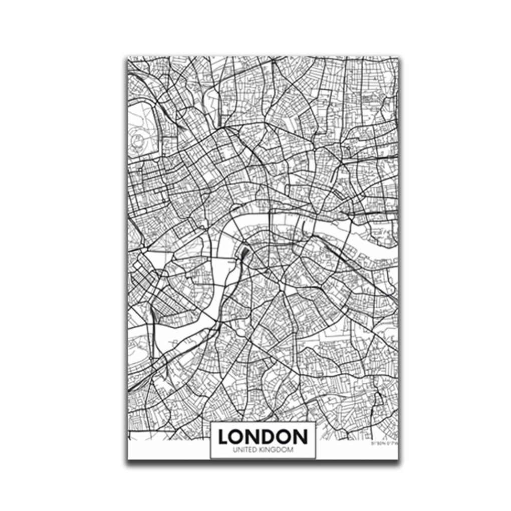 Framed World City Map London Paris New York Poster Home Deco Art Canvas Painting