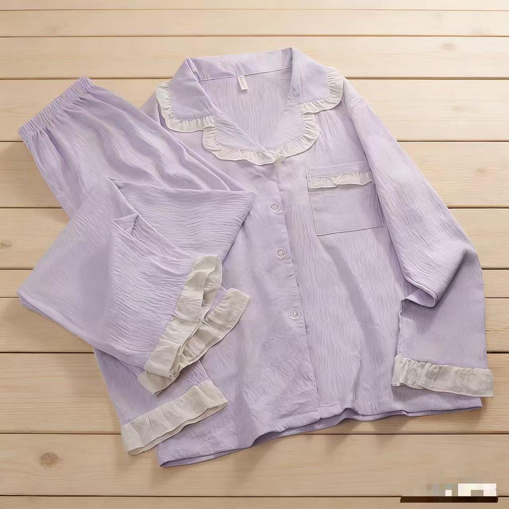 Women's Cloud Cotton Lace Pajama Cardigan Set - Spring & Autumn Collection