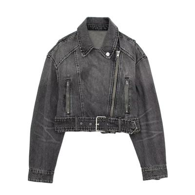 2023 European & American Style Women's Autumn Motorcycle Denim Jacket