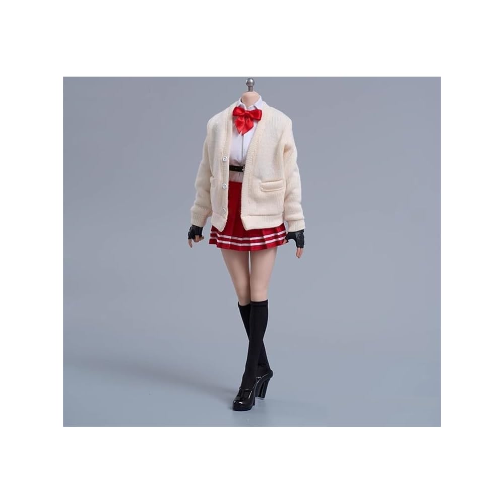 

Toybar Japan Фигурка 1/6 Школьница Морячка Модный Кардиган Юбка JK Набор Одежды со Чулками и Туфлями Красный