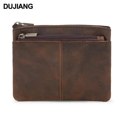 Portofel Mini Vintage din Piele de Vacă cu Fermoar - Geantă Subțire și Elegantă pentru Depozitarea Monedelor cu Pandantiv